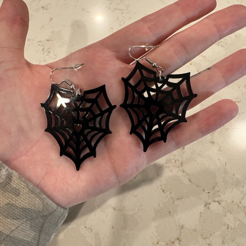 Black‎ Spooky Halloween Spider Web Earrings - Picture 2 of 2